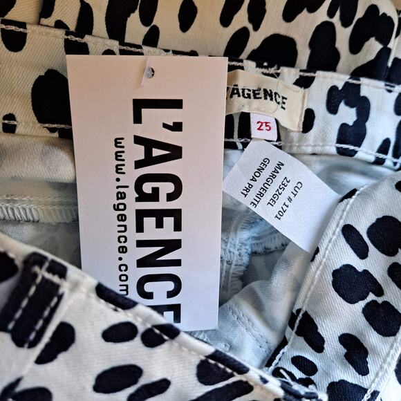 L'Agence Marguerite Genoa Print Stretch Jeans Pant in White & Black - Size 25 - Picture 10 of 11